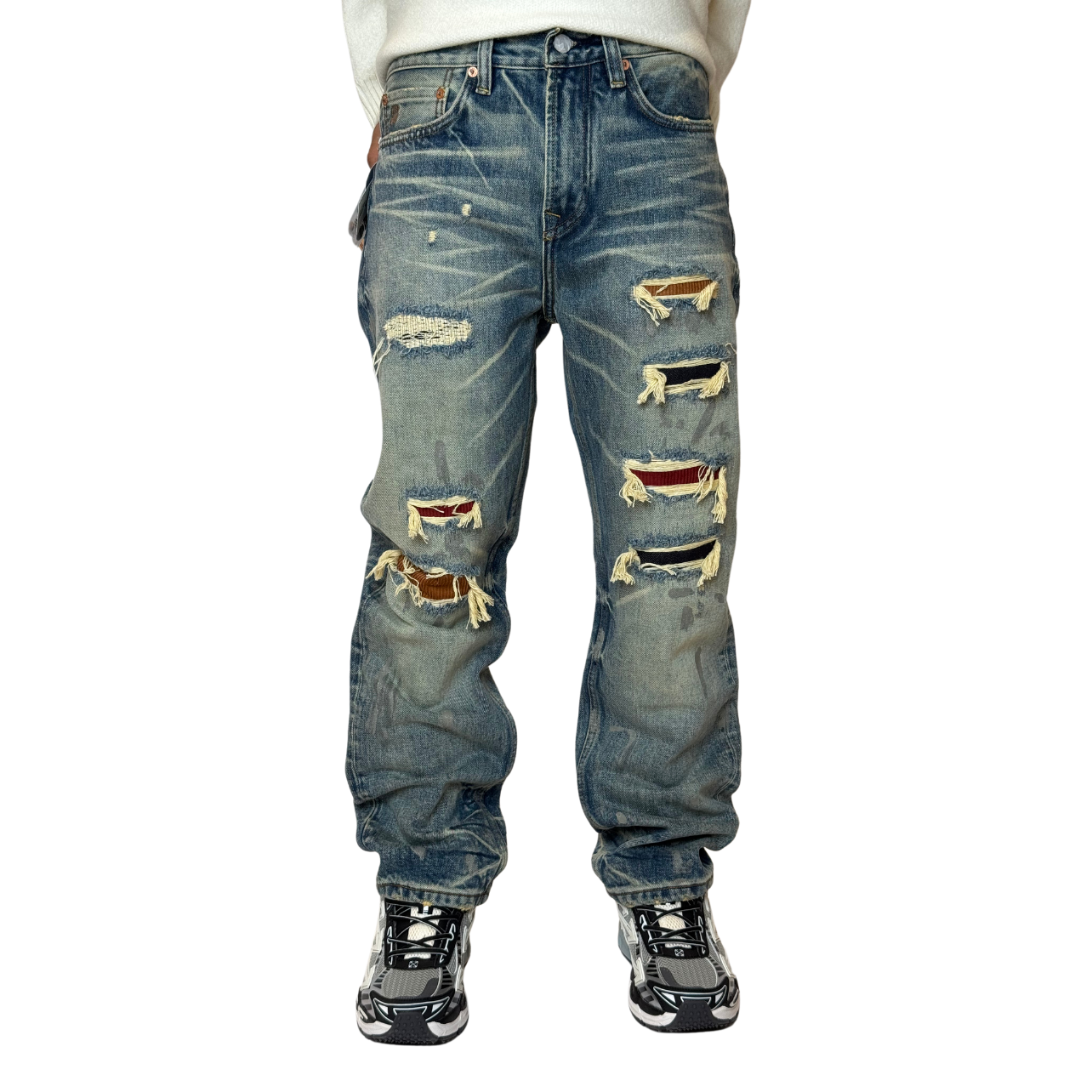 بنطلون جينز تقطيع قطيفه