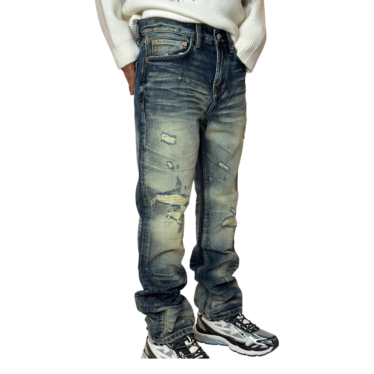 بنطلون جينز تقطيع ركبه