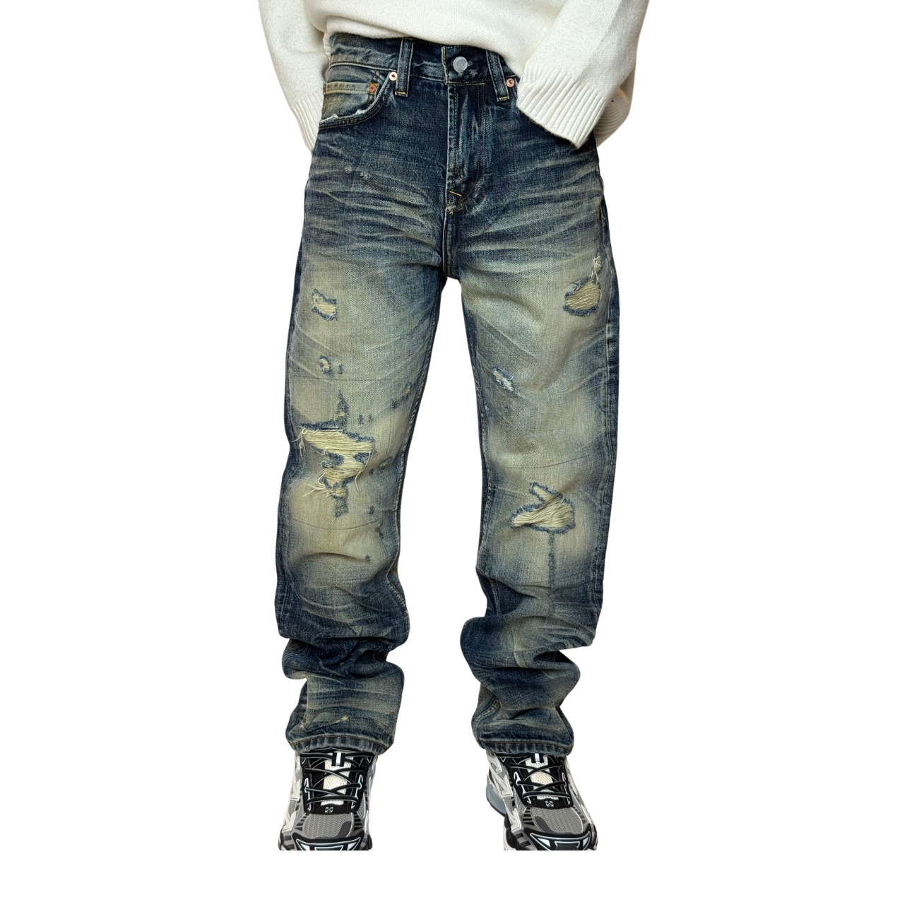 بنطلون جينز تقطيع ركبه