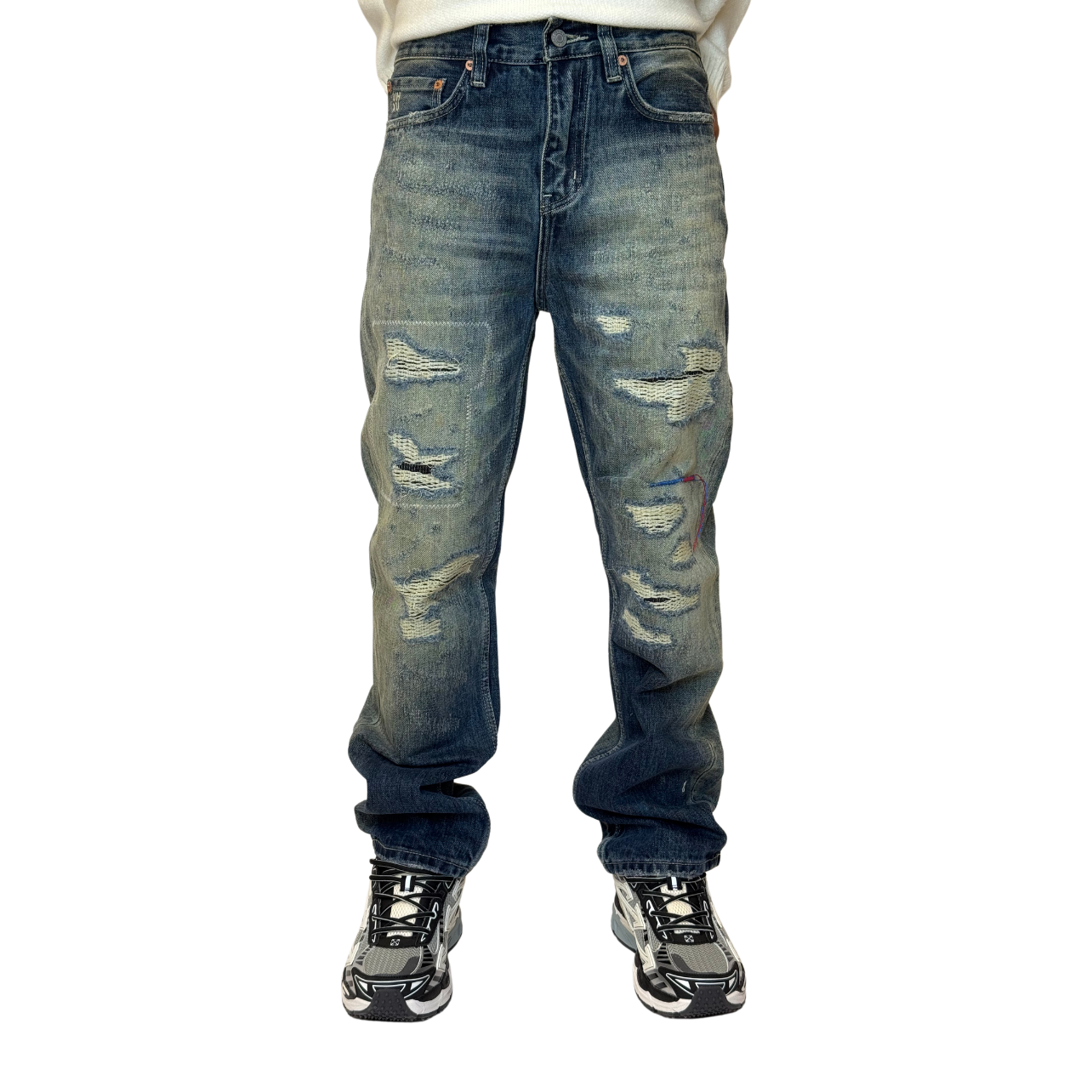 بنطلون خيط احمر وأزرق