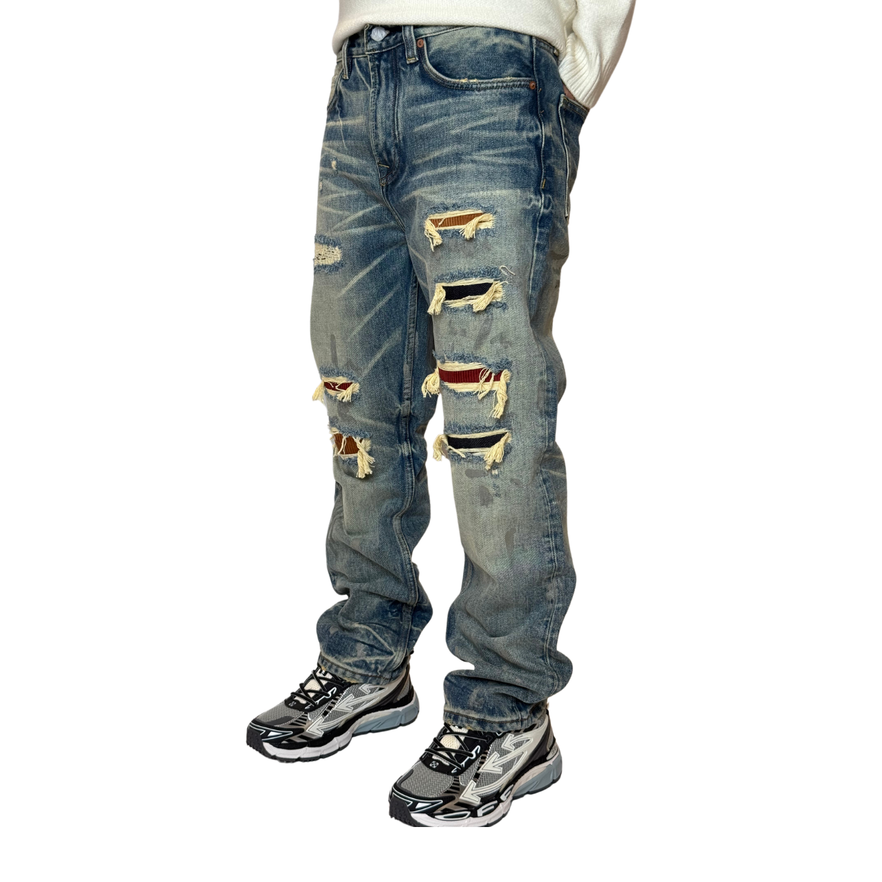 بنطلون جينز تقطيع قطيفه